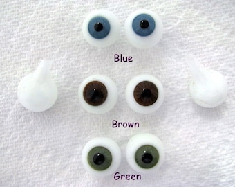 1 PAIR 6mm or 8mm or 10mm or 12mm or 14mm or 16mm German Hollow Blown Glass Eyes for Dolls, Fairies, Mermaids, Ooaks, Sculptures, MB-1