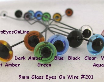 7 PAIR  Glass Eyes on Wire 9mm or 10mm or 11mm or 12mm Teddy Bear, Polymer Clay, Needle Felting, Carving, Sculpture,  ( 201 )