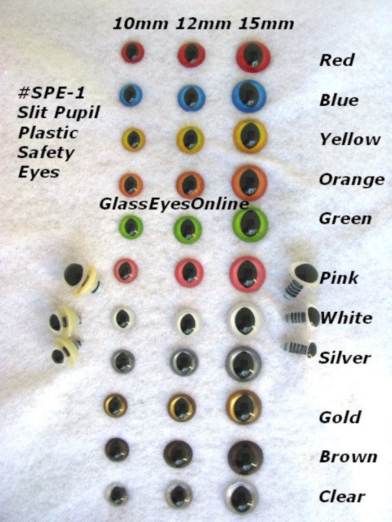12 PAIR 10mm or 12mm or 15mm SLIT Pupil Plastic Safety Eyes Choose Color  for Cats, Dragons, Frogs, Fairies, Crochet, Amigurumi SPE-1 