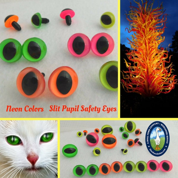 Cat Safety Eyes 4 Pair Neon Colors 10mm to 30mm SLIT Pupil Safety Eyes Cat Ghost Skeleton Dragon Frog Monster Sew Crochet Amigurumi NSPE