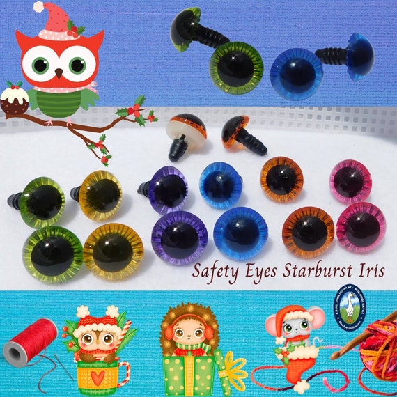 12 Pair Safety Eyes Starburst Iris 11mm 13mm or 15mm for Teddy Bears Dolls  Plush Animals Trolls Crafts Use in Sewing Crochet Amigurumi STBE 