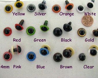 12 PAIR 14mm or 15mm or 16mm Plastic Safety Eyes with washers Choose ONE Color for dolls, teddy bears, sewing, crochet projects (PE-1)