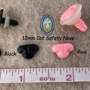 12 Cat Noses 9mm, 11mm, 12mm, 13mm, or 18mm With Washer For Cat, Kitten, Fantasy Character, Sewing, Crochet, Pink & Black CTN-1 image 6