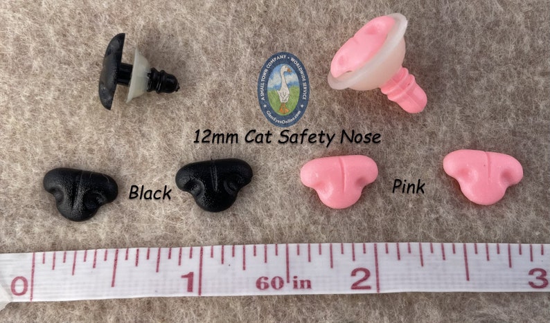 12 Cat Noses 9mm, 11mm, 12mm, 13mm, or 18mm With Washer For Cat, Kitten, Fantasy Character, Sewing, Crochet, Pink & Black CTN-1 image 6