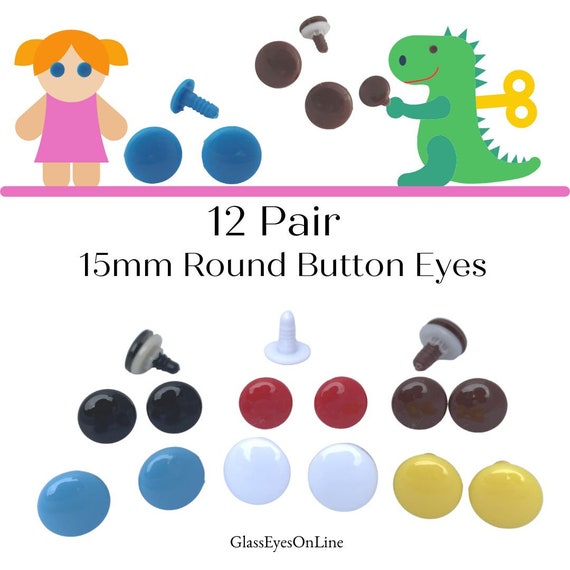 12 PAIR 15mm Safety Eyes, Noses, Buttons Flat Round No Pupil for