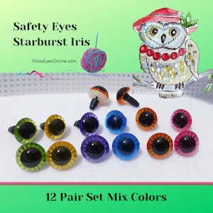 12 Pair Safety Eyes Starburst Iris 11mm 13mm or 15mm For Teddy Bears Dolls Plush Animals Trolls Crafts Use in Sewing Crochet Amigurumi STBE