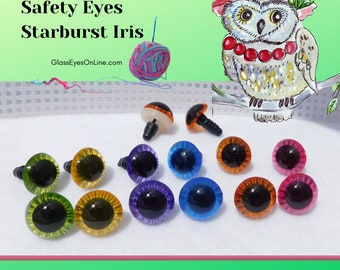 12 Pair Safety Eyes Starburst Iris 11mm 13mm or 15mm For Teddy Bears Dolls Plush Animals Trolls Crafts Use in Sewing Crochet Amigurumi STBE