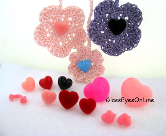 20 Heart Safety Noses Buttons Eyes 6mm Amigurumi Teddy Bear Doll Sew  Crochet HN