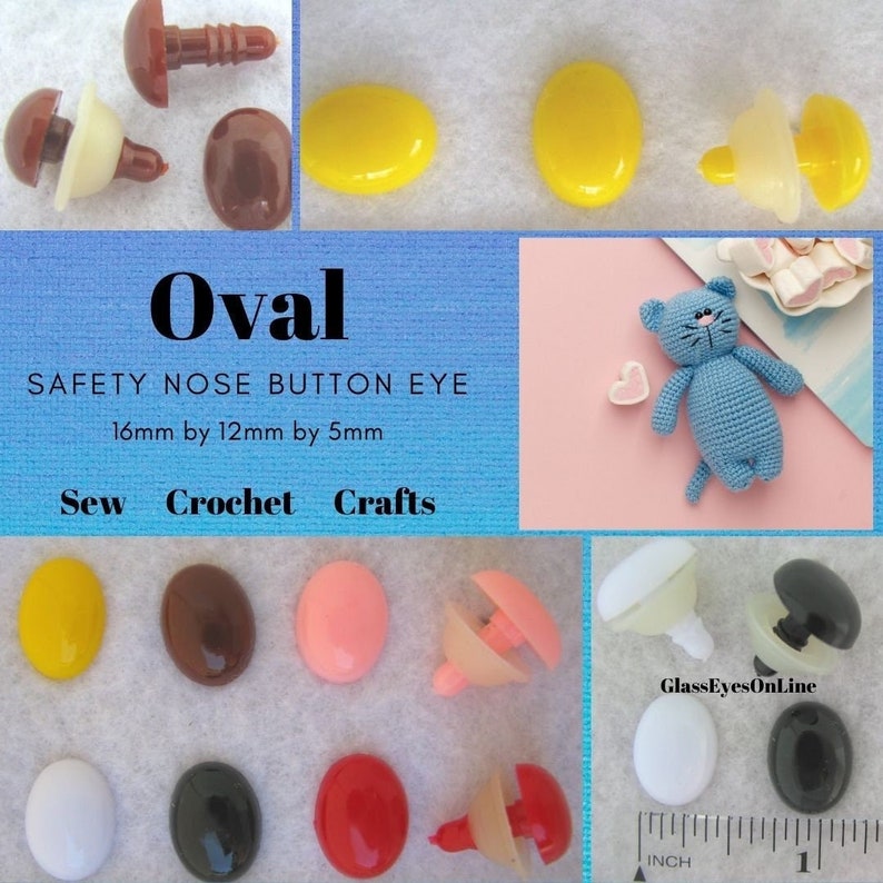 30 pc. 14mm OVAL Plastic Safety NOSES, Buttons, or Eyes for Teddy Bears, Dolls, Bunnies, Plush Animals, Sewing, Amigurumi, Crochet ON-1 image 1