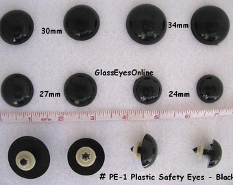 5 PAIR BLACK Safety Eyes 24mm or 27mm or 30mm or 34mm Extra Large for Teddy Bears, Dolls, Puppets, Monsters,  Sewing, Crochet ( PE-1 )