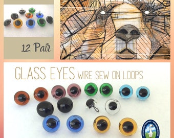 12 PAIR 4mm or 5mm or 6mm or 7mm or 8mm Glass EYES Wire Loops Choose Color & Size, needle felting, teddy bear, doll, decoy, lures ( LP-201 )