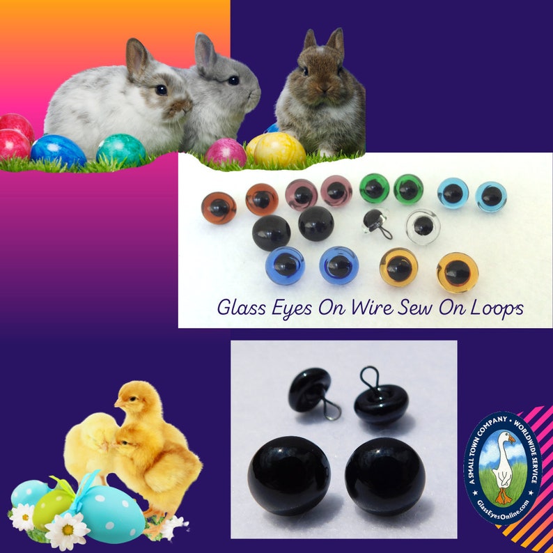 May include: Assortment of colorful glass eyes on wire sew on loops. The eyes are various sizes and colors, including blue, green, brown, and black. The eyes are perfect for adding a touch of realism to your craft projects.