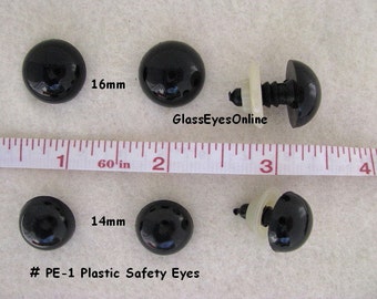 12 PAIR 14mm or 15mm or 16mm BLACK Safety Eyes with washers for teddybears, dolls, puppets, sewing, crochet, anime  PE-1