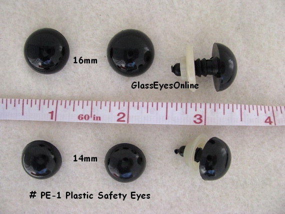 12 PAIR 14mm or 15mm or 16mm BLACK Safety Eyes With Washers for Teddybears,  Dolls, Puppets, Sewing, Crochet, Anime PE-1 