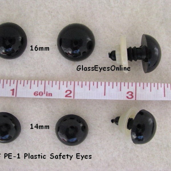 12 PAIR 14mm or 15mm or 16mm BLACK Safety Eyes with washers for teddybears, dolls, puppets, sewing, crochet, anime  PE-1