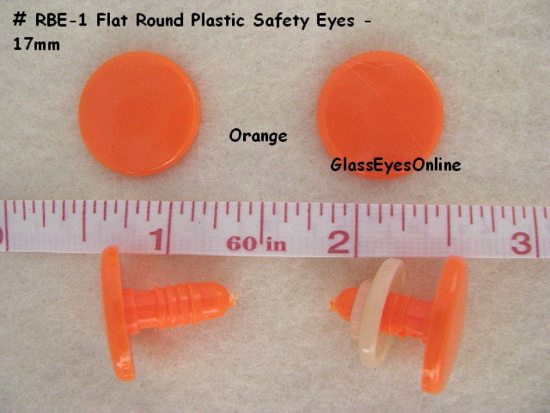 10 PAIR 10mm or 13mm or 17mm Safety Eyes, Noses, Buttons Flat No Pupil for Teddy Bear, Doll, Cartoon, Anime, Crochet, Sew, Amigurumi RBE-1 Orange