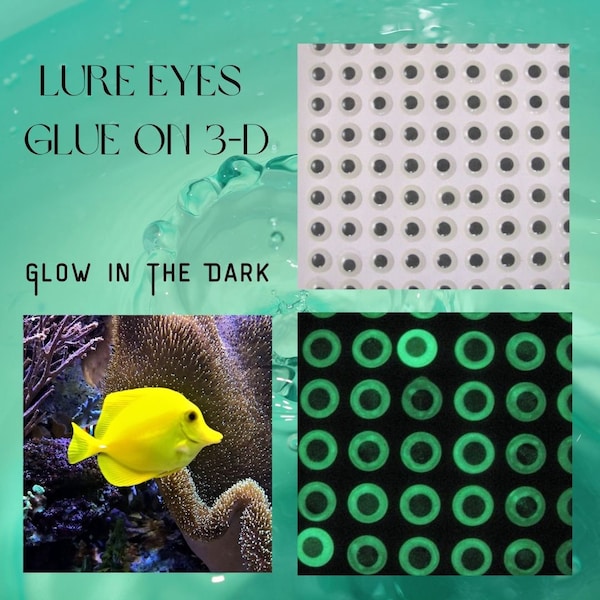 50 Pair Glow In The Dark Craft Lure Eyes Size 5mm to 12mm  3-D Flat Self Adhesive Back for Fish Lures  Arts Crafts (GDLL)