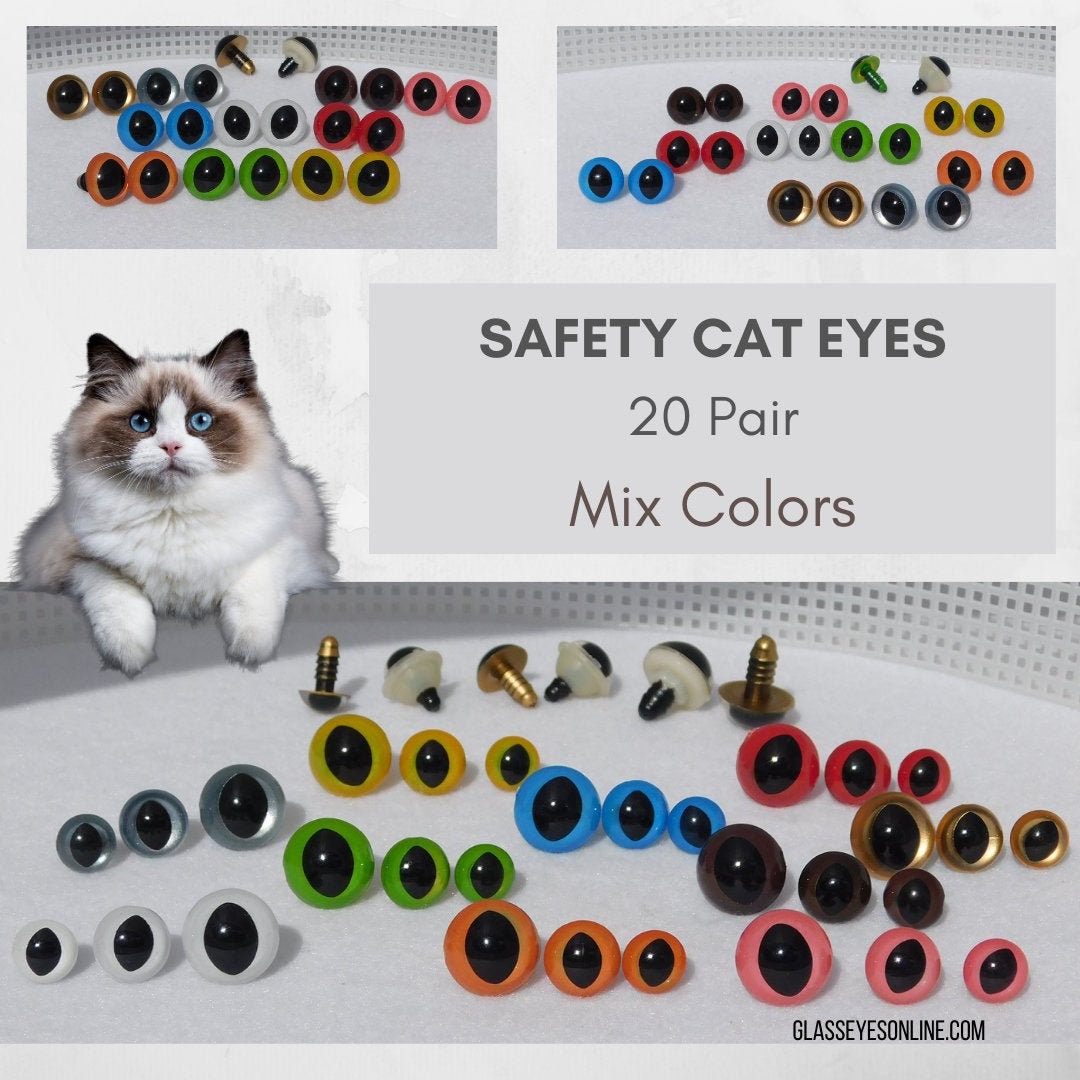 20 PAIR 10mm or 12mm or 15mm SLIT Pupil Plastic Safety Eyes Mix