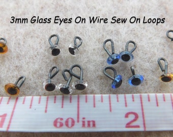 20 PAIR Glass Eyes On Wire Bent into a Loop SALE 3mm or 4mm or 5mm Sculpture Carving Polymer Clay Felting Arts & Crafts BLP