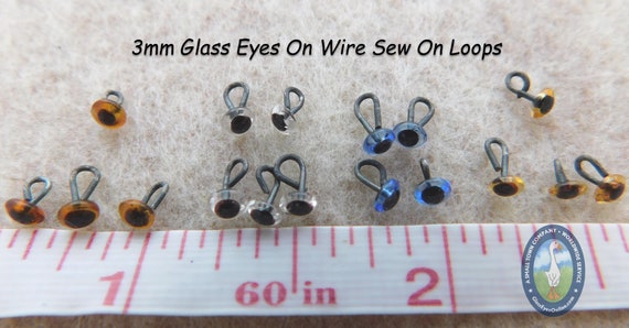 20 PAIR Glass Eyes On Wire Bent into a Loop SALE 3mm or 4mm or 5mm Sculpture Carving Polymer Clay Felting Arts & Crafts BLP