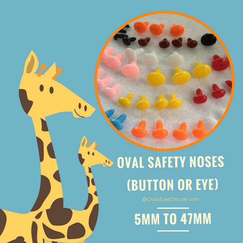 36 Oval Safety Nose, Button, Eyes Size 10mm or 12mm for Dolls, Teddy Bears, Cartoon Characters, Amigurumi, Sew, Crochet ON-1 image 1