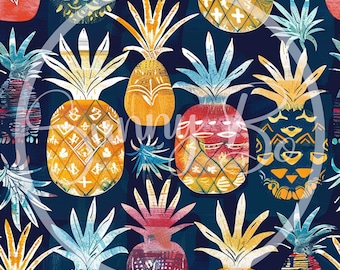 Digital Print Boho Pineapple Seamless Repeating Pattern