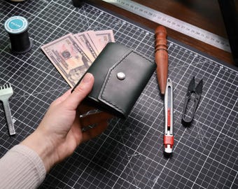 Mini billetera de cuero verde: diseño delgado y elegante para mujeres; compacta, perfecta para bolsos pequeños, se adapta a tarjetas y efectivo