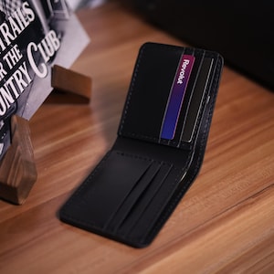 Cartera de cuero negra hecha a mano: diseño delgado, compacto y minimalista con ranuras para tarjetas, bolsillo para efectivo, billetera de cuero genuino para hombres y mujeres