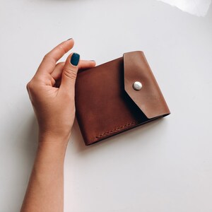 Braune Leder Geldbörse ORSI Mini - 4 Kartenfächer, Münzfach, Bargeldfächer, Schnappverschluss, Geschenkidee