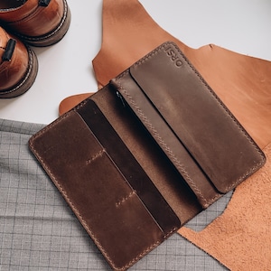 Braune Leder Geldbörse ORSI mit 3 Kartenfächern, Münzfach mit Reißverschluss, Bargeldfächer, ideal als Geschenk