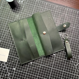 Cartera de piel verde ORSI: 4 ranuras para tarjetas, bolsillo para monedas, compartimentos para efectivo, lista para regalar, lista para enviar