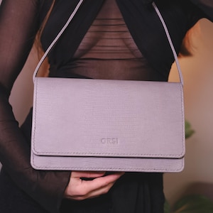 Stylish Handcrafted Gray Leather Crossbody Bag - Crocodile Texture, Two Sections, Perfect for Everyday Use