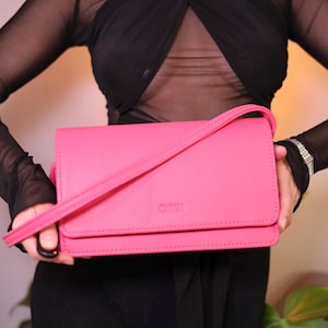 Sac de luxe en cuir rose lisse - Fabriqué à la main en bandoulière avec fermeture magnétique