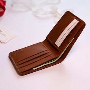 Cartera de piel auténtica marrón para hombre: diseño minimalista y delgado con ranuras para tarjetas y bolsillo para efectivo / Cartera compacta hecha a mano para hombre
