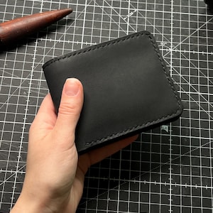 Matte Black Crazy Horse Leather Wallet ORSI - Handmade with 8 Card Slots & Cash Pocket - Perfect Gift for Men