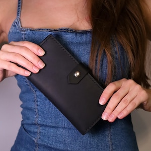 Schwarze Leder Geldbörse ORSI - 4 Kartenfächer, Münzfach, Bargeldfächer, Geschenkfertig, versandfertig