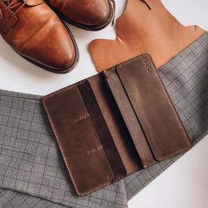 Braune Leder Geldbörse ORSI mit 3 Kartenfächern, Münzfach mit Reißverschluss, Bargeldfächer, ideal als Geschenk