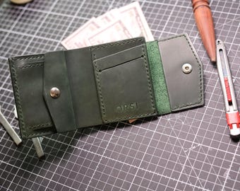 Cartera de piel verde: diseño compacto para mujer, perfecta para bolsos pequeños: elegante, fina y práctica para llevar tarjetas y dinero en efectivo
