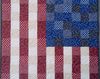Handmade Quilt Wall Hanging or Table Topper, Flag, Americana, Patriotic