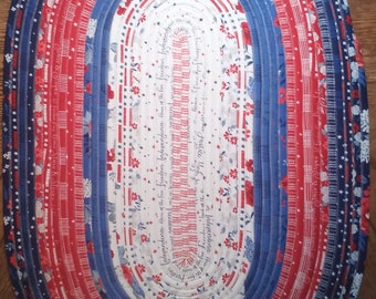 Patriotic Jelly Roll Rug, handmade, cotton washable rug