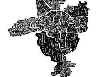 Asheville NC Neighborhood Map – Digital SVG + PNG with Personal/Charity License