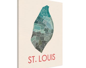 St. Louis Neighborhood Hand-Drawn Map on Canvas
