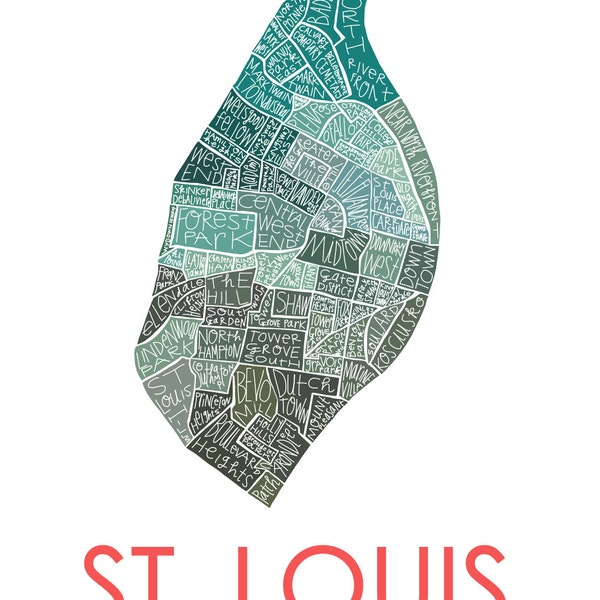 St. Louis Neighborhood City Map hand-drawn print