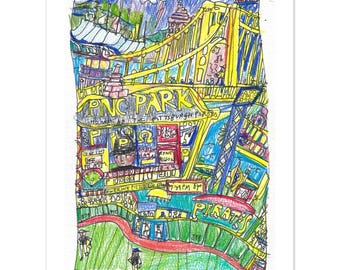 PNC Park Pirates game hand-drawn print