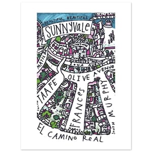Poster con mappa di Sunnyvale disegnata a mano