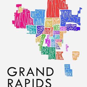 Grand Rapids City Neighborhood Hand-Drawn Map Print bg-white multi