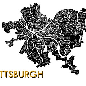 Pittsburgh City Neighborhood Map Hand-drawn Print image 5