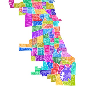 Mapa con los colores de la ciudad del barrio de Chicago sobre fondo blanco: imagen digital y licencia personal/de beneficencia