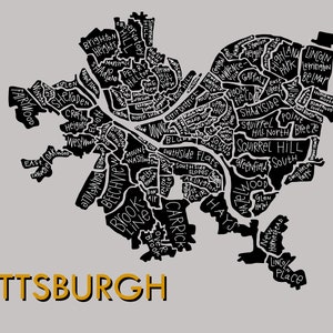 Pittsburgh City Neighborhood Map Hand-drawn Print image 1