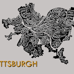 Carte du quartier de la ville de Pittsburgh, impression dessinée à la main